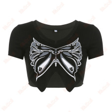 fashion dark style butterfly print short sleeve